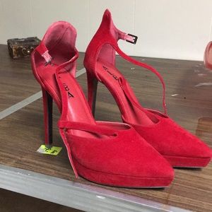Suede red heels